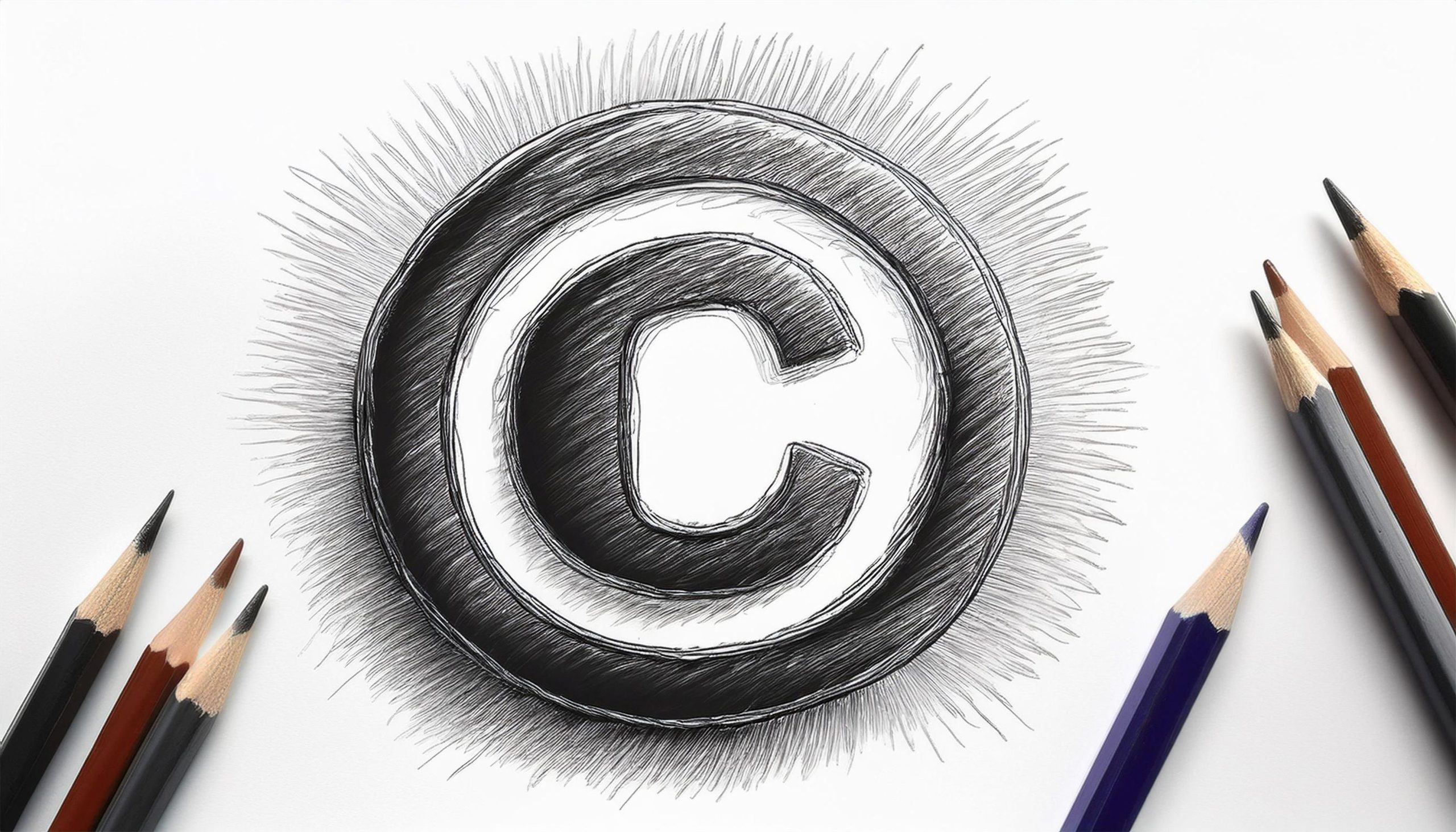 copyright symbol drawn with pencil on white background